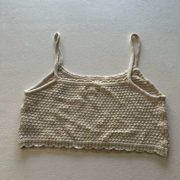 Aeropostale Knit Cropped Cami Tank Top Beige Textured Sleeveless Women’s Size L - Picture 2 of 7